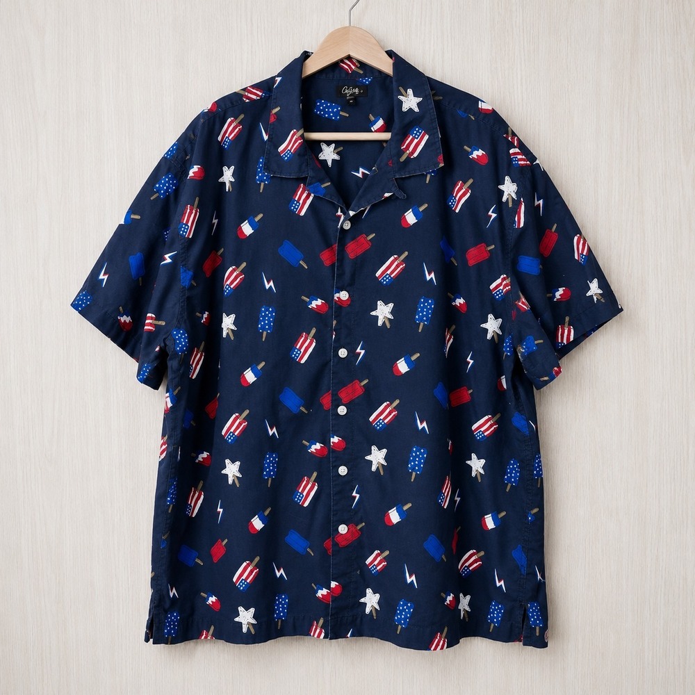 City Streets Button Front Shirt XXL Patriotic 4th of July Americana‎ Cotton